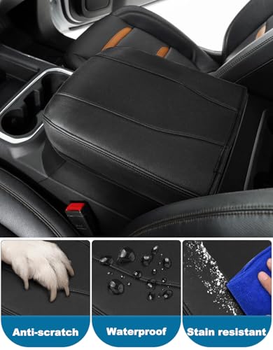 Center Console Armrest Cover for Chevy Silverado & GMC Sierra 2019-2026, Yukon & Tahoe & Suburban 2021-2026, Floor Console Bucket Seat Only, Vinyl Middle Console Cover, Scratchproof, Black - color: Black Full Cover