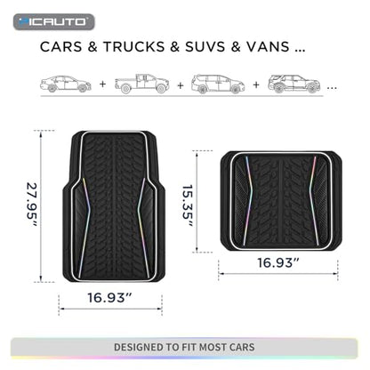 PIC AUTO Car Floor Mats, Black Aluminum-Molded with Full-Circle Iridescent Inlay Strip Car Mats, Universal-Fit Rubber Mats for Cars, Trucks & SUVs, All-Weather, Non-Slip, Easy-to-Clean Interior Mats - color: Black