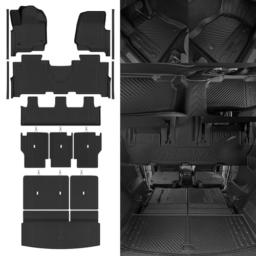 Custom Fit Floor Mats for Ford Expedition 8 Seats 2018-2024 2nd-Row Bench Seat, All Weather TPE Floor Liners & Trunk Mat & Backrest Mats & Door Sill Guard, Odorless Full Set Interior Accessories - size: 6)Expedition 8 Seats|2018-2024