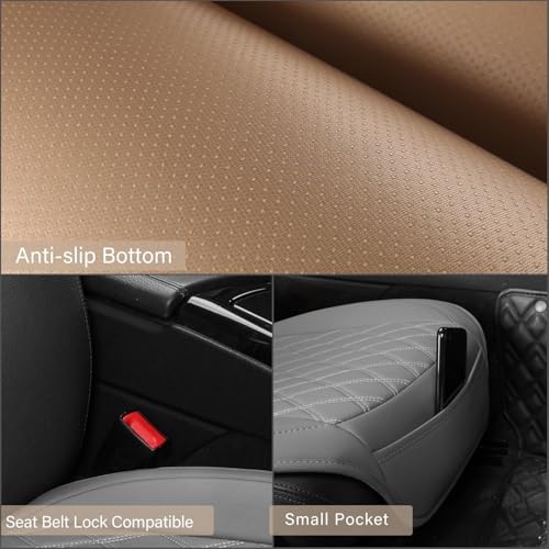 Front Car Seat Covers - Leather Seat Covers with Storage Pocket and Two Belt Pads, Anti-Slip Waterproof Universal Seat Covers for Cars Fit Cars Trucks SUV(Grey,2 Pack) - color: Grey