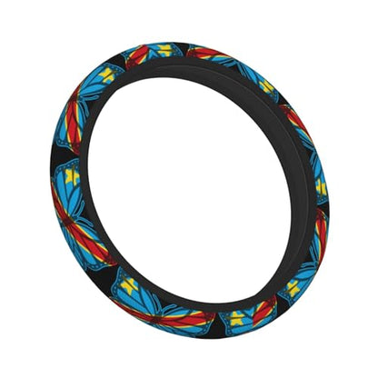 Butterfly Congolese Flag Breathable Neoprene Steering Wheel Cover - Anti-Slip Floral Design Universal Fit for Cars/Trucks/Suvs (14.5"-15" Inch) - color: Butterfly Congolese Flag