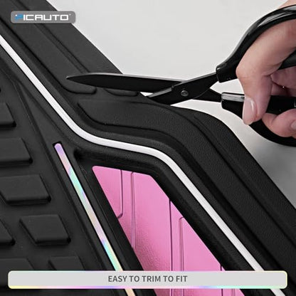 PIC AUTO Car Floor Mats, Pink Aluminum-Molded with Full-Circle Iridescent Inlay Strip Car Mats, Universal-Fit Rubber Mats for Cars, Trucks & SUVs, All-Weather, Non-Slip, Easy-to-Clean Interior Mats - color: Pink
