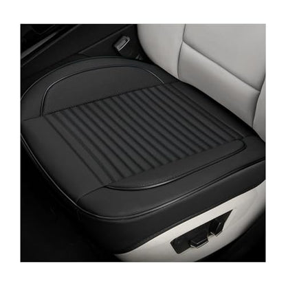 Leather Car Seat Cover, 24.4" × 21.7" Front Bottom Seat Cushion with Storage Pocket, Waterproof Anti-Slip Full Wrap Protector for Automotive Bottom Seats, Car Accessories (Black)