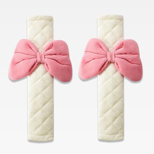 2-Pack Soft Seat Belt Covers Universal Car Shoulder Pad Cushions for Comfortable Driving & Bag Strap Protection Off-White Pink Large Bow - color: Pink Bow