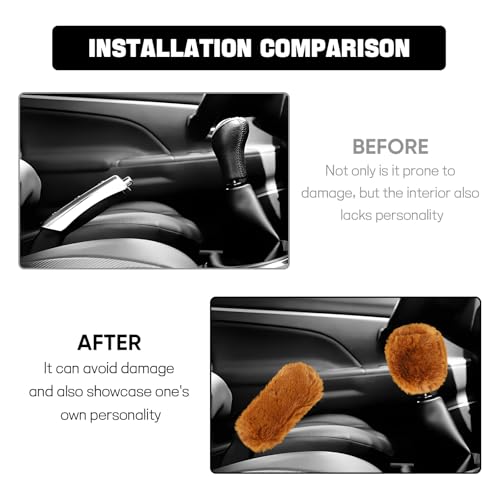 Hovom 2PCS Fluffy Car Gear Shift Knob Cover & Handbrake Cover, Soft Plush Hand Brake Handle & Gear Shift Cover for Women Girls, Universal Comfortable Warm Furry Car Accessories (Camel) - color: Camel