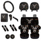 American Flag Printed Car Accessories Sets, 16 Pack Camo Deer Printed Car Front and Back Seat Cover Steering Wheel Cover Safety Belt Cover Armrest Cover Car Head Rest Cover Car Coaster - color: Black and Brown - American Flag Camo Deer