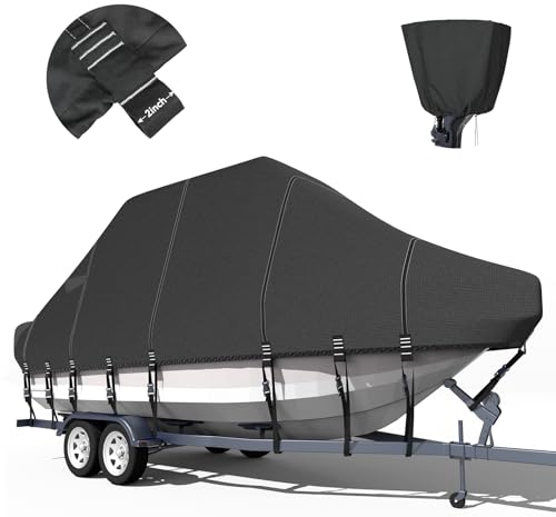 Trailerable T-Top Boat Cover Ture 1200D Solution Dyed Hard Top/T Top Boat Cover with 19 Windproof Straps, Motor Cover Fit 19'-21' Long Beam Width Up to 106" Center Console Boat with T Top Roof