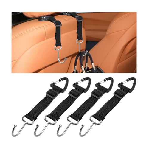 Car Seat Headrest Hooks, 4PCS Adjustable Hidden Clip Vehicle Hanging Holder for Purse Bags Coats, Automotive Interior Seat Back Storage Hanger Organizer Accessories, Universal Fit