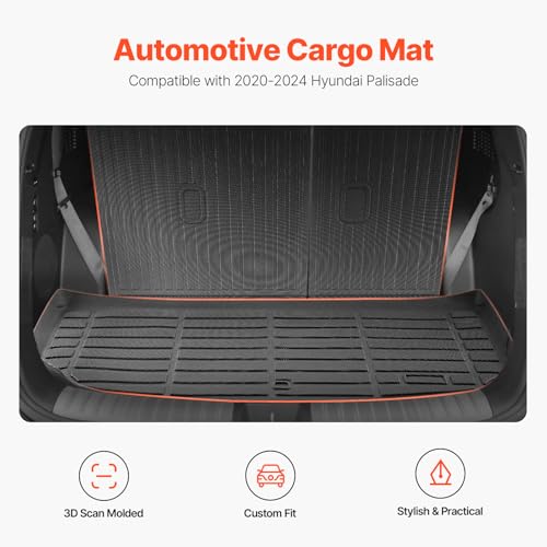 VEVOR Cargo Mats Compatible with Hyundai Palisade 2020-2024, Custom Fit TPE Cargo Liner Set for SUVs, Trunk and Rear Back Seat Protector Replacement, Black, Trunk Mat and Backrest Mats - style: Hyundai Palisade 2020-2024
