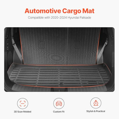 VEVOR Cargo Mats Compatible with Hyundai Palisade 2020-2024, Custom Fit TPE Cargo Liner Set for SUVs, Trunk and Rear Back Seat Protector Replacement, Black, Trunk Mat and Backrest Mats - style: Hyundai Palisade 2020-2024