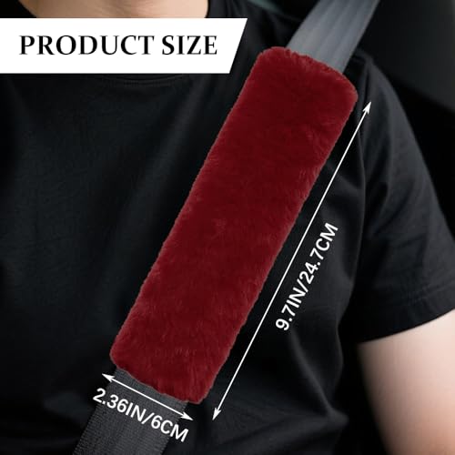 2PCS Car Seat Belt Cover Pads, Fluffy Car Seatbelt Covers, Soft & Comfortable Plush Seat Belt Cushion Protects Shoulder, Auto Safety Belt Strap Cover to Protect Your Neck (Wine Red) - color: Wine Red