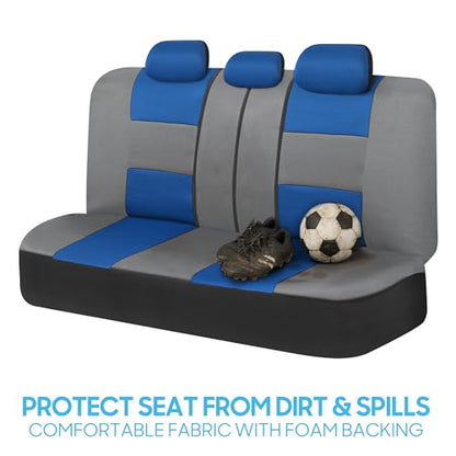 BDK PolyPro Car Seat Covers Full Set in Blue & Gray – Front and Rear Split Bench Seat Covers for Cars, Easy to Install Car Seat Cover Set, Car Accessories for Auto Trucks Van SUV - color: Blue & Gray