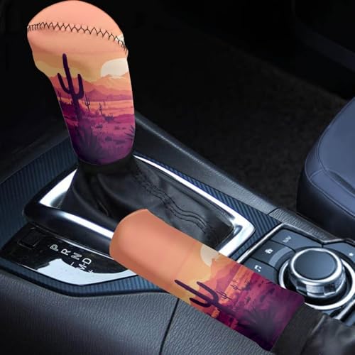 KEIAHUAN Car Gear Shift Knob Cover & Handbrake Protector Boho Desert Cactus Car Interior Accessories Decor Universal Fits Most SUV/Truck/Van/Sedan 2pc - color: Boho Desert Cactus