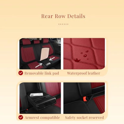 Red Rain Wine Red and Black Leather Car Seat Cover Breathable Universal Front and Rear Car Seat Cover (CC-Wine red+Black) - color: CC-Wine red+Black