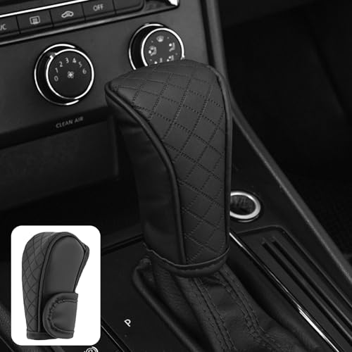 Leather Car Gear Shift Knob Cover, Exquisite Embroidery Design, Durable Anti-Slip Shifter Lever Protector, Universal Shift Knob Decoration Accessories for Most Car, SUV, Truck (Black - color: Black