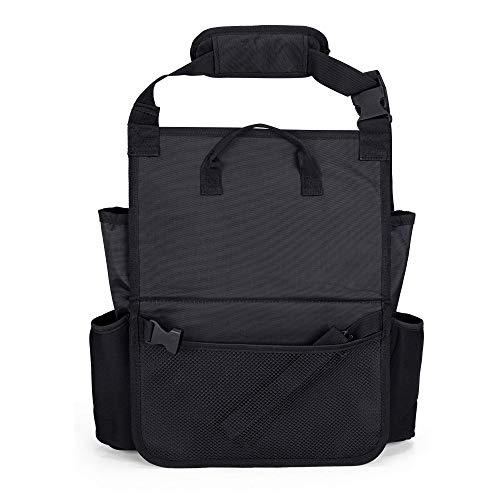 LUXJA Car Front Seat Organizer with Cover and Laptop Sleeve, Car Seat Organizer with Back Adjustable Straps, Black - color: Black