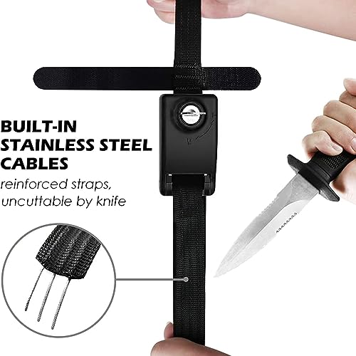 2 Pack Lockable Tie Down Strap, with 3 Stainless Steel Cables, for Lashing Locking Kayak, Bike, Surfboard, 10 Feet Each - color: Black