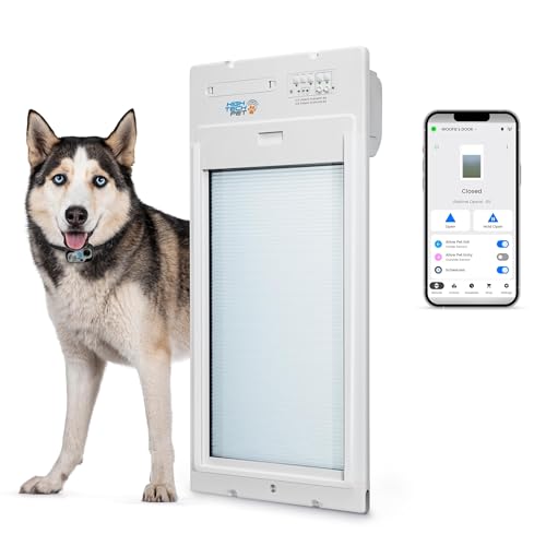 Power Pet Automatic ROLL UP Door by High Tech Pet Brand, Motorized Panel Rolls Up, Pet Collar Operated, Manual & WiFi App Control, Security Lockout Panel, 24/7 Exit & Entry Timers (Large, Door Mount) - color: Door Mount, size: Large