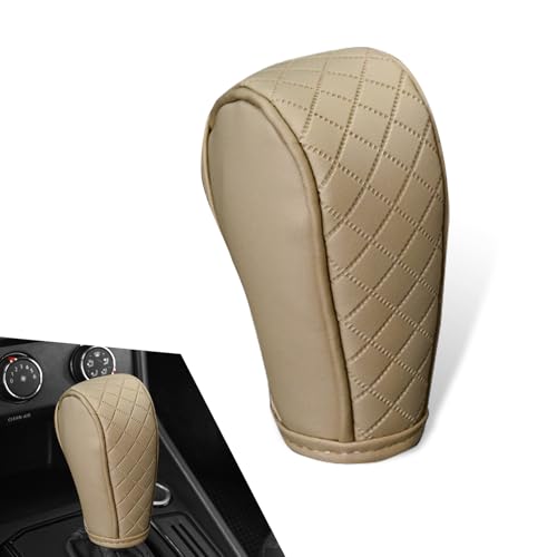 Car Leather Gear Shift Cover, Anti-Slip Dustproof Gear Shifter Stick Protector with Diamond Embroidery, Shift Knob Cover for Lever Protection, Universal for Cars,Trucks,SUVs (Beige) - color: Beige