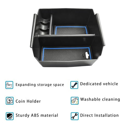 Center Console Organizer Tray Compatible with Jeep Wrangler JK/JKU 2011-2018 Rubicon Sport Sahara Accessories Armrest Storage Glove Box, (Blue Trim)