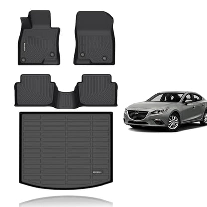 KELCSEECS® Floor Mats & Cargo Liner Custom for 2014-2018 Mazda 3(Only Fits Hatchback),All Weather Protection TPE Floor Liners Front & Rear Row Full Set Accessories Black - style: 23) For 2014-2018 Mazda 3 Full Set