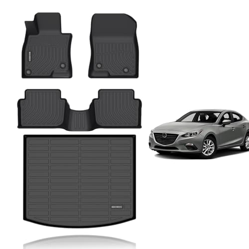 KELCSEECS® Floor Mats & Cargo Liner Custom for 2014-2018 Mazda 3(Only Fits Hatchback),All Weather Protection TPE Floor Liners Front & Rear Row Full Set Accessories Black - style: 23) For 2014-2018 Mazda 3 Full Set