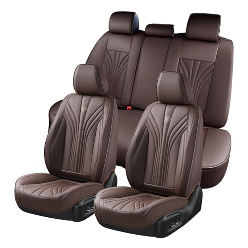 FLORICH Car Seat Covers, Leather Seat Covers Full Set, 5 Seats Universal Seat Covers for Cars, Waterproof Automotive Seat Protectors, Coffee Car Seat Cushions Car Accessories for Most Cars Trucks SUV - color: Coffee, size: Full set