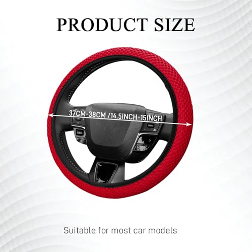 Elastic Stretch Steering Wheel Cover, Steering Wheel Protector, 15 Inch Anti-Slip Breathable Microfiber Ice Silk Protection, Easy Carry, Warm in Winter & Cool in Summer for Cars (Red) - color: Red