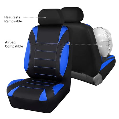 CAR PASS Neoprene Wetsuit Seat Covers, Waterproof Car Seat Covers Front with 5mm Composite EVA, Universal Fit for Car,Sedan SUV Trucks Anti Slip, Airbag Compatible(Black and Blue - color: Blue front