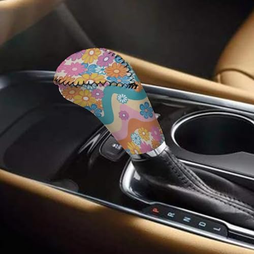Bulopur Car Shifter Gear Hand Brake Trim Cover Set for Most Cars Van SUV Sedan Truck Auto Accessories - color: Boho Hippie Daisy