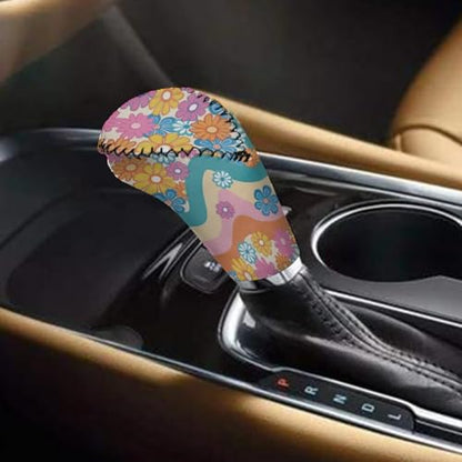 Bulopur Car Shifter Gear Hand Brake Trim Cover Set for Most Cars Van SUV Sedan Truck Auto Accessories - color: Boho Hippie Daisy