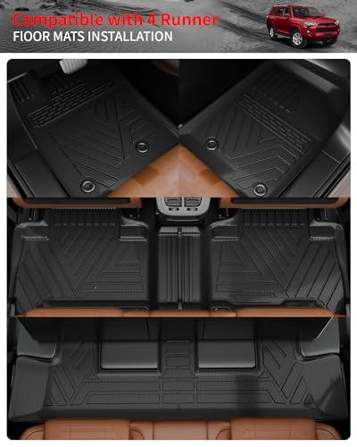 Floor Mats Compatible with 2013-2024 Toyota 4 Runner 7 Seat Cargo Liner Trunk Liner Back Seat Protectors 2023 4Runner Accessories (Fit 7 Seat, Floor Mats+Cargo Mat+3rd Row Backrest Mats) - style: For Toyota 4Runner 7-Seater | 2013-2024