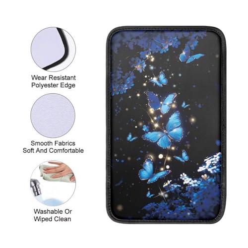 Blue Butterfly Daisy Print Car Armrest Cushion Car Arm Rest Cover Pad Universal Fit - color: Blue Butterfly Daisy
