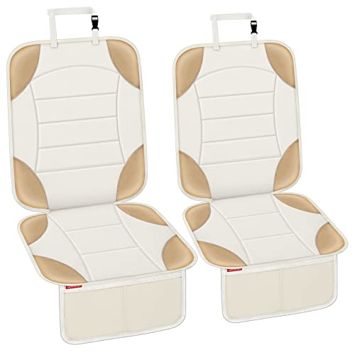 Sinvitron Car Seat Protector for Child Car Seat - Waterproof Non-Slip Leather Mat with 2 Mesh Pockets, Universal Seat Cover for Baby, Pets & Vehicles(2-Pack,Off-White) - color: 2 Pack Off-White
