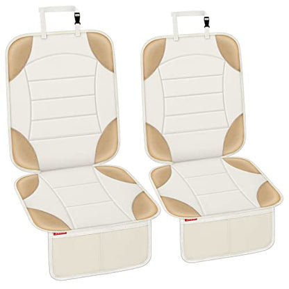 Sinvitron Car Seat Protector for Child Car Seat - Waterproof Non-Slip Leather Mat with 2 Mesh Pockets, Universal Seat Cover for Baby, Pets & Vehicles(2-Pack,Off-White) - color: 2 Pack Off-White