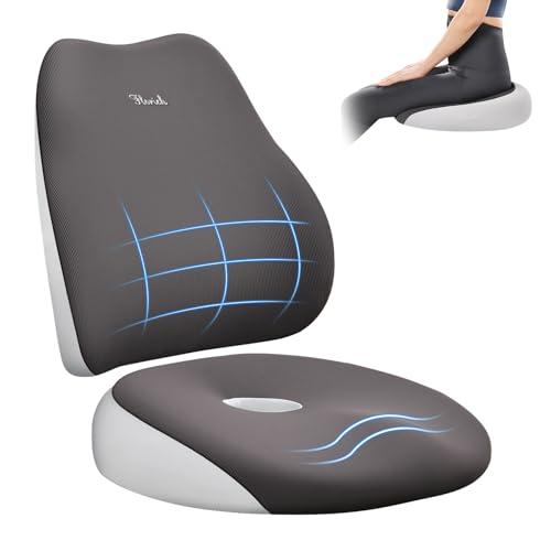 FLORICH Large Car Seat Cushion and Lumbar Support Pillow, Ergonomic Memory Foam Driving Seat Cushion for Back & Sciatica Pain Relief, Non-Slip Washable Seat Cushion for Car, Driver, Office-Gray - color: Gray, size: 2 Peices