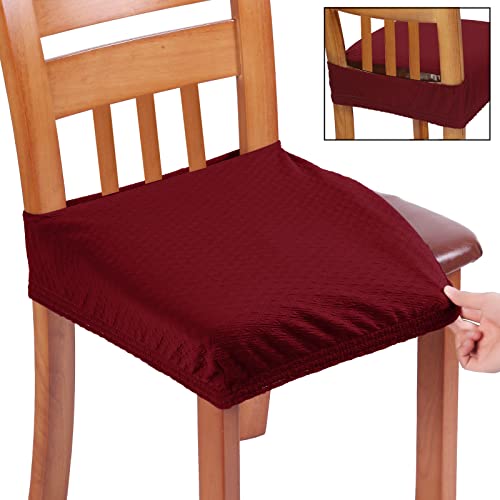 Fast Installation Dining Room Chair Covers Set of 4, TPU not Mixed, Friendly Stretch Jacquard Seat Slipcovers for Kitchen Armless Chairs, Rear Gapped- Burgundy- 4 - color: Burgundy, size: 4pcs/Rear-gapped