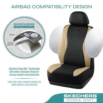 Skechers Car Seat Covers,Leather Seat Covers with GOGA Mat Technology,Waterproof Car Seat Covers Front Seats,Airbag Compatible,Comfort Universal Fit for Most Cars,Vans,Trucks,SUVs,Beige