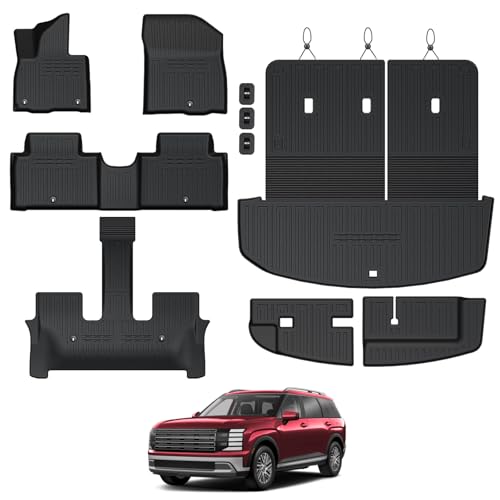 Floor Mats for Hyundai Palisade Gasoline 2026, All Weather Floor Mats Trunk Cargo Liner with Backrest Protectors Accessories, Full Coverage Set (Fit 7/8 Seats) - size: For Hyundai Palisade | 2026