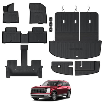 Floor Mats for Hyundai Palisade Gasoline 2026, All Weather Floor Mats Trunk Cargo Liner with Backrest Protectors Accessories, Full Coverage Set (Fit 7/8 Seats) - size: For Hyundai Palisade | 2026