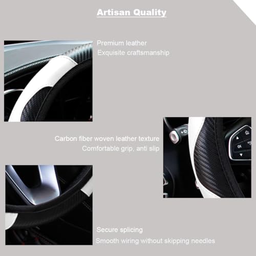 Ultra Fine Carbon Fiber Leather Steering Wheel Cover, Anti Slip and Sun Protective Protect The Steering Wheel, Easy to Install,Universal of 14.5"-15" (White) - color: White