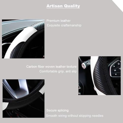 Ultra Fine Carbon Fiber Leather Steering Wheel Cover, Anti Slip and Sun Protective Protect The Steering Wheel, Easy to Install,Universal of 14.5"-15" (White) - color: White