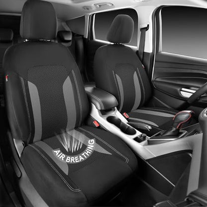 CAR PASS 3D Air Mesh Car Seat Covers Front Seats Low Back Bucket, Breathable Sporty Mesh in Summer Airbag Compatible Universal Fit 95% Automotive SUV,Truck,Sedan Interior Protector, Black Gray 2PCS