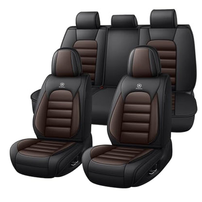 Truck Seat Covers for Chevy Silverado 1500 2007-2026, Waterproof Nappa Leather Full Coverage Car Seat Cover, Muscle Sport Style Auto Interior Covers （Full Set Black&Coffee）