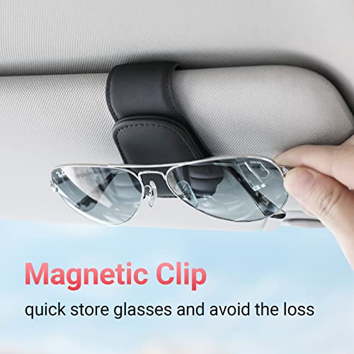 Sunglass Holder for Car Visor Sunglasses Clip Magnetic Leather Glasses Eyeglass Holder Interior Car Accessories for Woman Man -2 Packs Black - color: Black