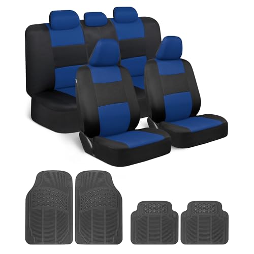 BDK PolyPro Car Seat Covers Full Set Combo with Front and Rear Waterproof All -Weather Car Floor Mats - Universal Fit Automotive Protection for Cars, Trucks & SUV – Easy Install Interior Accessories - color: Blue Combo