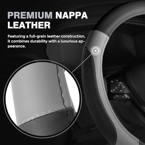 Car Steering Wheel Cover, Microfiber Leather Steering Wheel Covers with Anti-Slip Lining, Breathable Elastic Car Steering Wheel Protector, Universal Standard Size 14-15 inch - color: GrayBlack