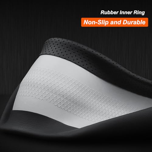 Leather Steering Wheel Cover Compatible with Volkswagen VW Tiguan Atlas ID.4 Taos Golf Passat Jetta Polo Beetle Touareg Cross Sport D Shaped Steering Wheel Accessories, Black 2026