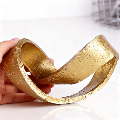 Modern Geometric Sculpture, Gold Knot Home Accent Decor, Multi-Angle Abstract Art Statue for Coffee Table, Bookshelf, Living Room, Office - Resin Artistic Knot Decor for Home and Office