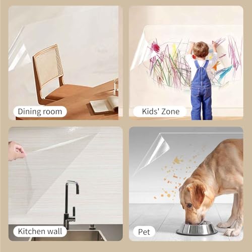 Clear Electrostatic Wall Protector, Static Protective Film, Adhesive-Free, No Residue Protection for Behind Trash Cans, Against Dog Scratches, Furniture, Doors, Splashes and Stains (15.78in*16.4ft) - size: 15.78in*16.4ft